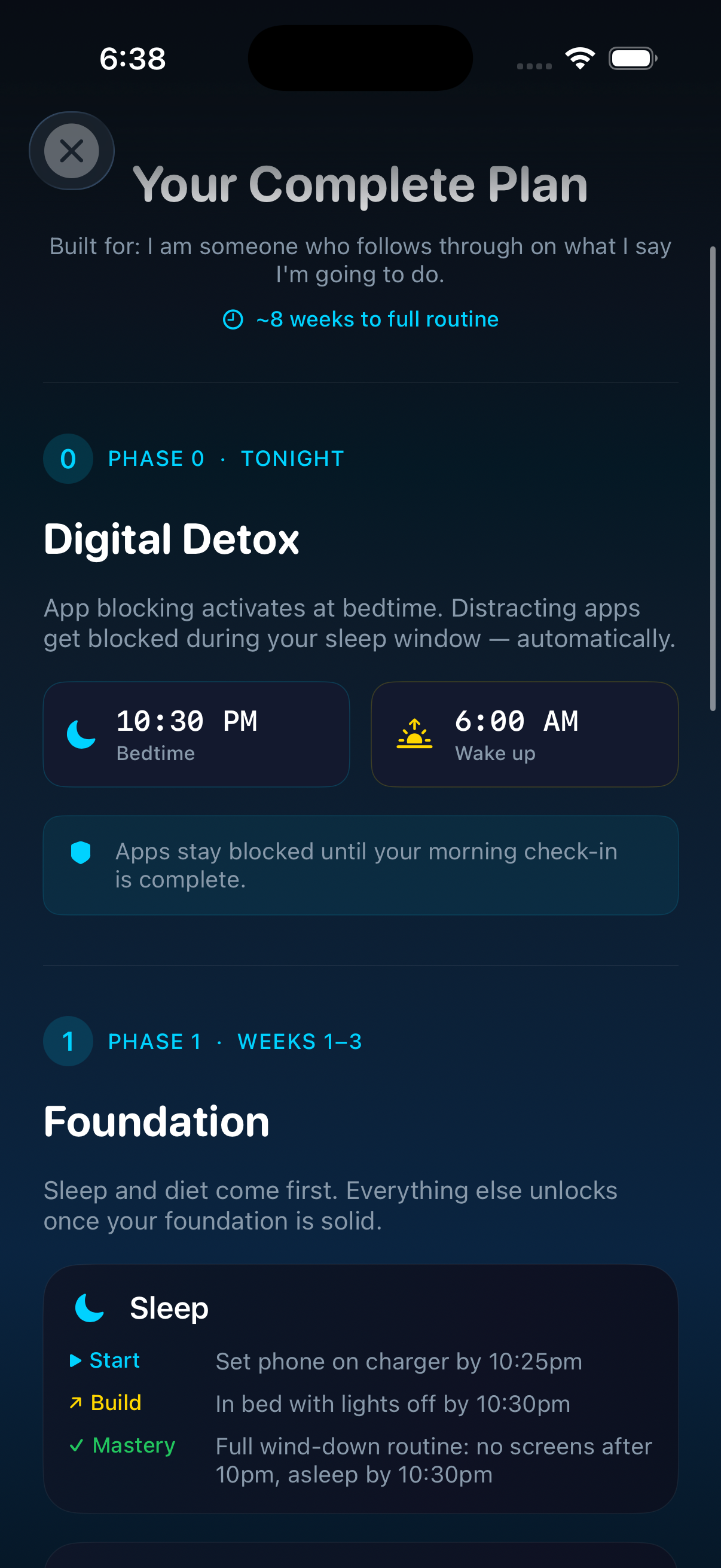 Compound app your complete plan screen showing progressive phases