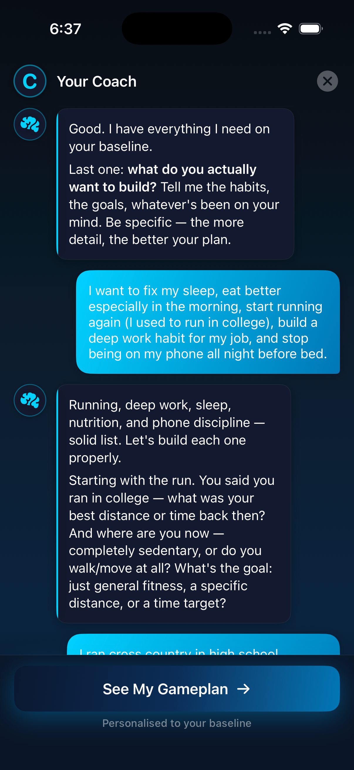 Compound app ai-powered onboarding screen showing your coach